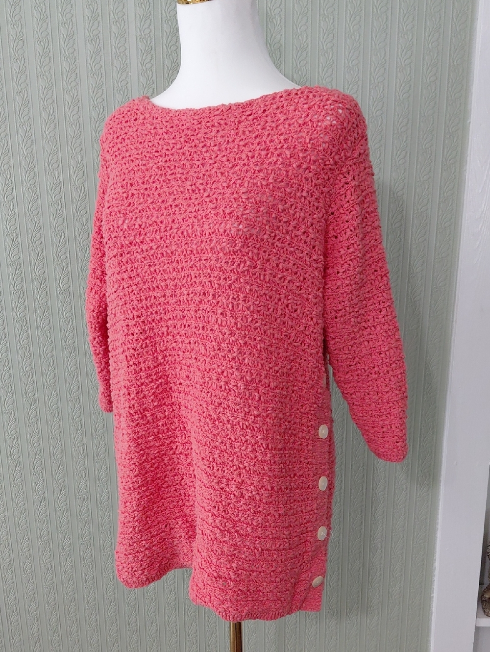 J.Jill Cozy Pink Boucle Knit Women's Sweater with Side Buttons